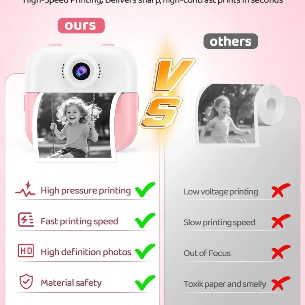 Kids Instant Print Camera - Pink & White